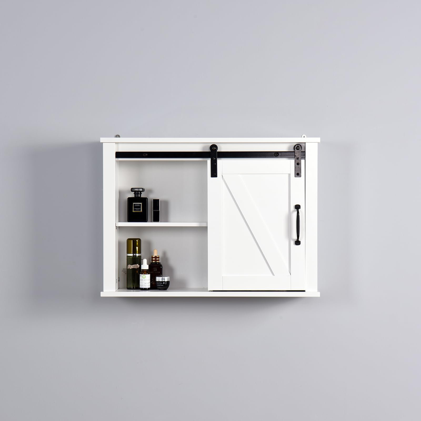 Gracie Oaks Rustic White Bathroom Storage Cabinet with Sliding Barn ...